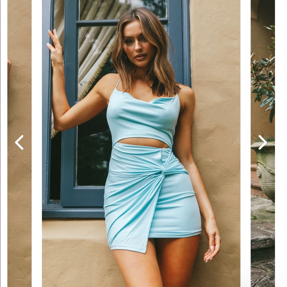 XS Sky Blue Cowl Neck Mini Dress